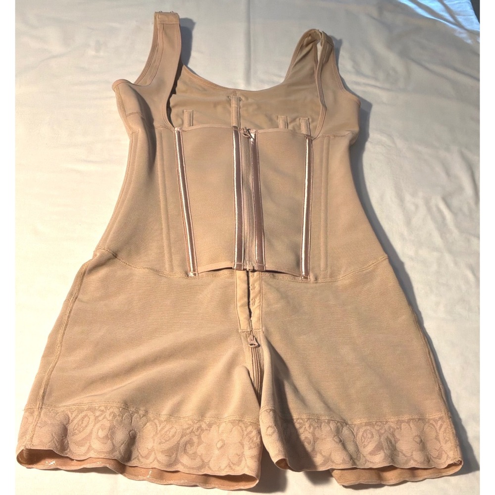 Full Body Columbianas Shaper Post Surgical Compression Faja Lace Trim Beige XXL
